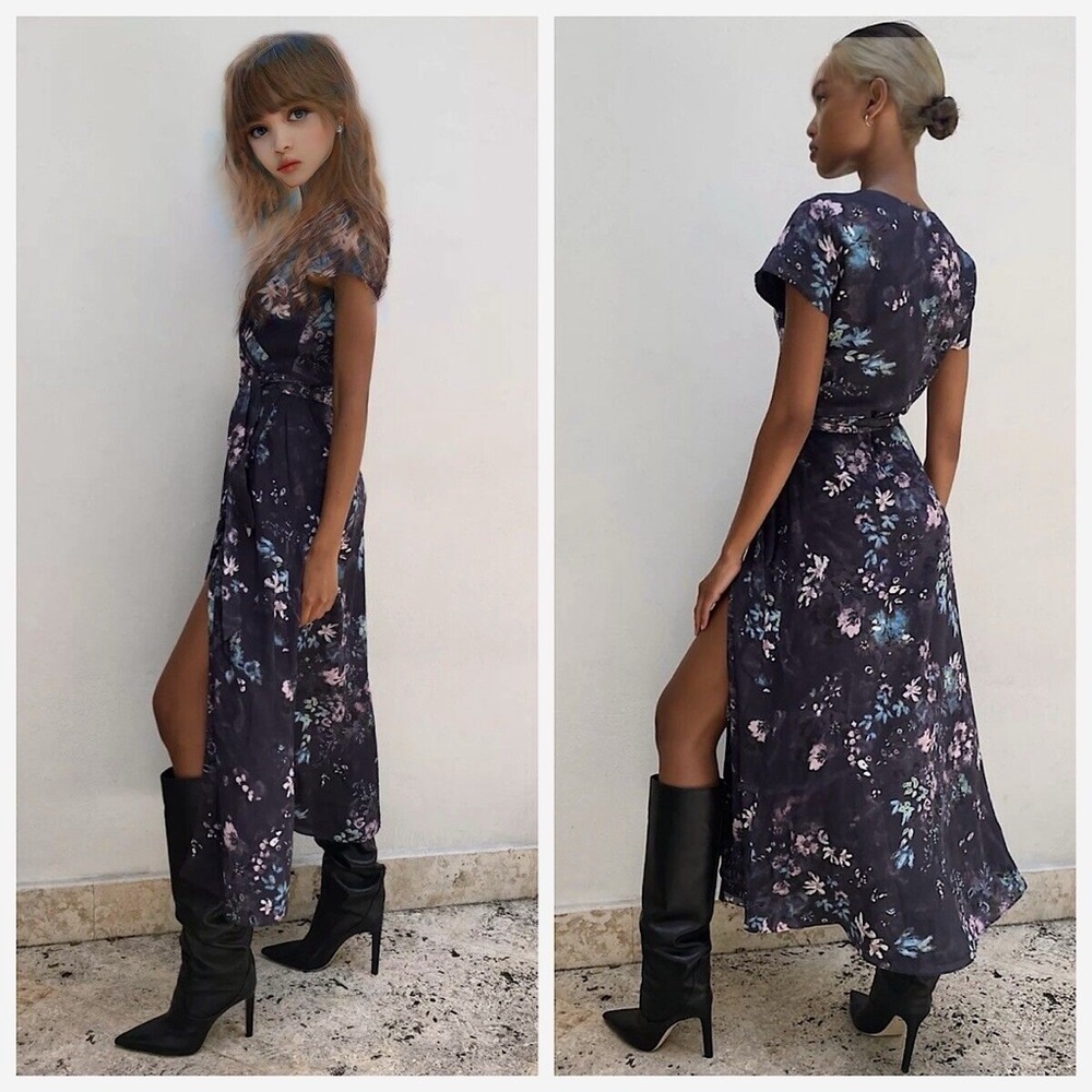 Babaton SLIT WRAP DRESS Aritzia Pure Indigo Gem NWT